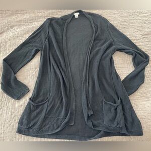 J. Jill Linen Cotton Modal Blend Open Front Cardigan Pockets Long Black Large